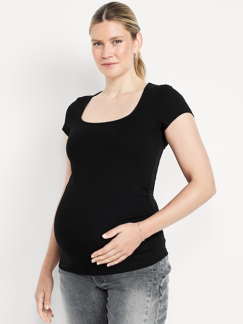 Maternity Trapeze-Neck T-Shirt - Black Jack