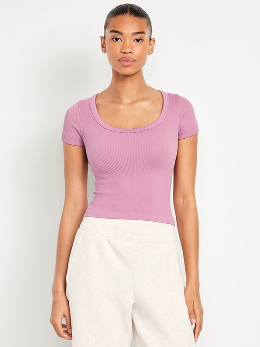 Image number 1 showing, Exhale Seamless Cropped Rib T-Shirt