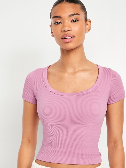 Image number 4 showing, Exhale Seamless Cropped Rib T-Shirt