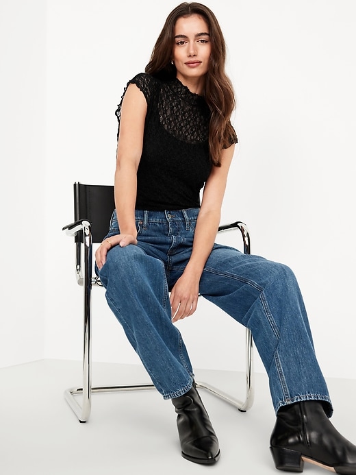 Image number 3 showing, Mock-Neck Lace Top