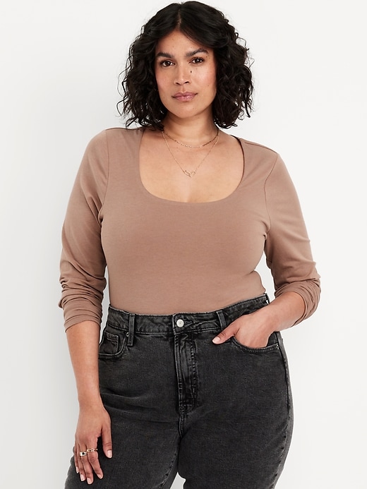 Image number 6 showing, Fitted Double-Layer Scoop-Neck Top