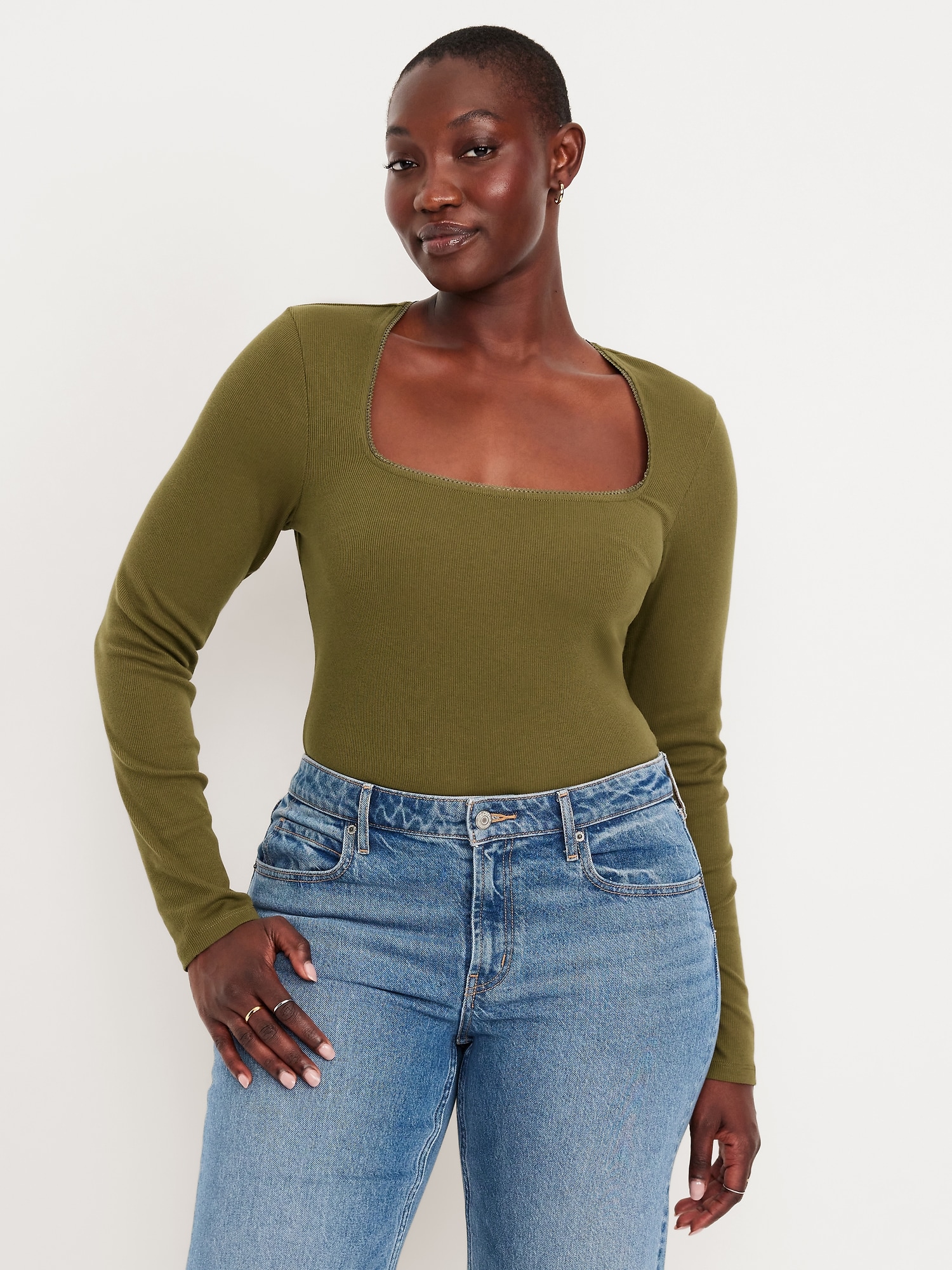 Long-Sleeve Square-Neck Top | Old Navy