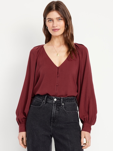 Jacquard Button-Down Top - Clove