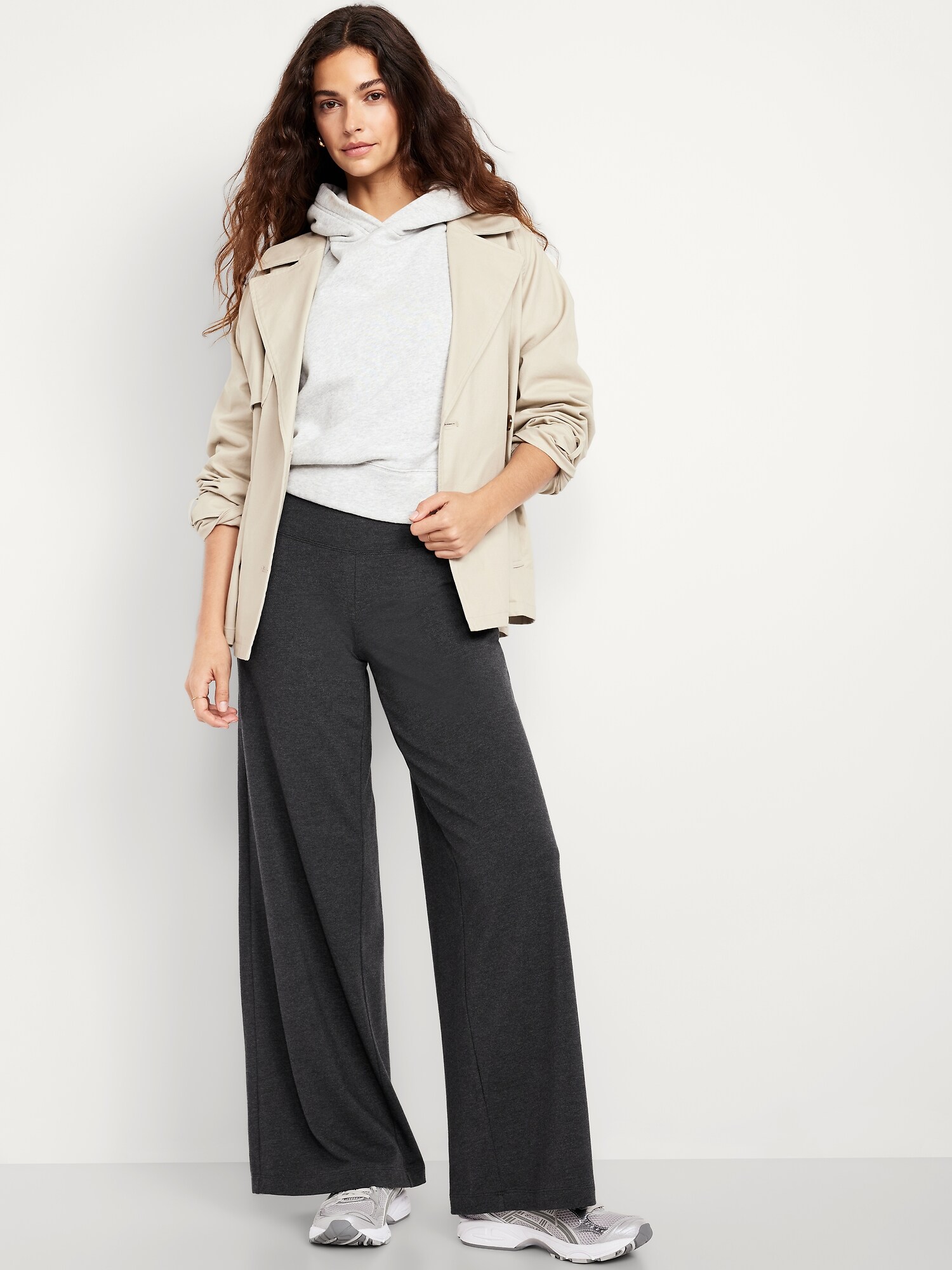 Женские леггинсы Old Navy Mid-Rise Jersey Super Wide-Leg, цвет: Тёмный меланжевый серый — фото 3