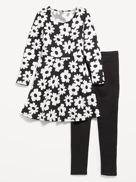 Image number 1 showing, Long-Sleeve Fit and Flare Dress and Leggings Set for Girls