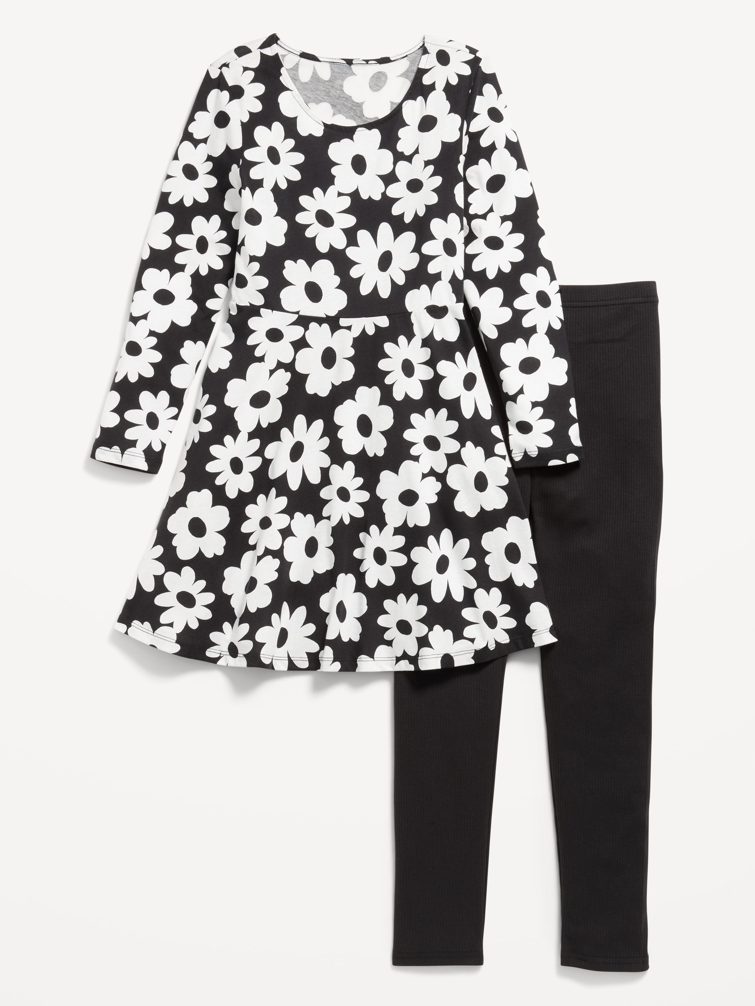 Long-Sleeve Fit and Flare Dress and Leggings Set for Girls