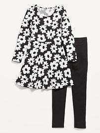 Image number 1 showing, Long-Sleeve Fit and Flare Dress and Leggings Set for Girls
