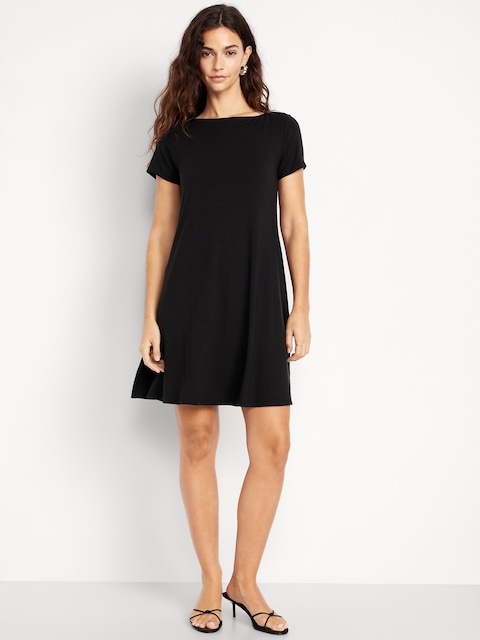 Short-Sleeve Mini Swing Dress - Black Jack