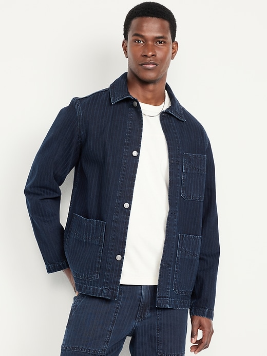 Image number 1 showing, Textured-Stripe Denim Chore Jacket