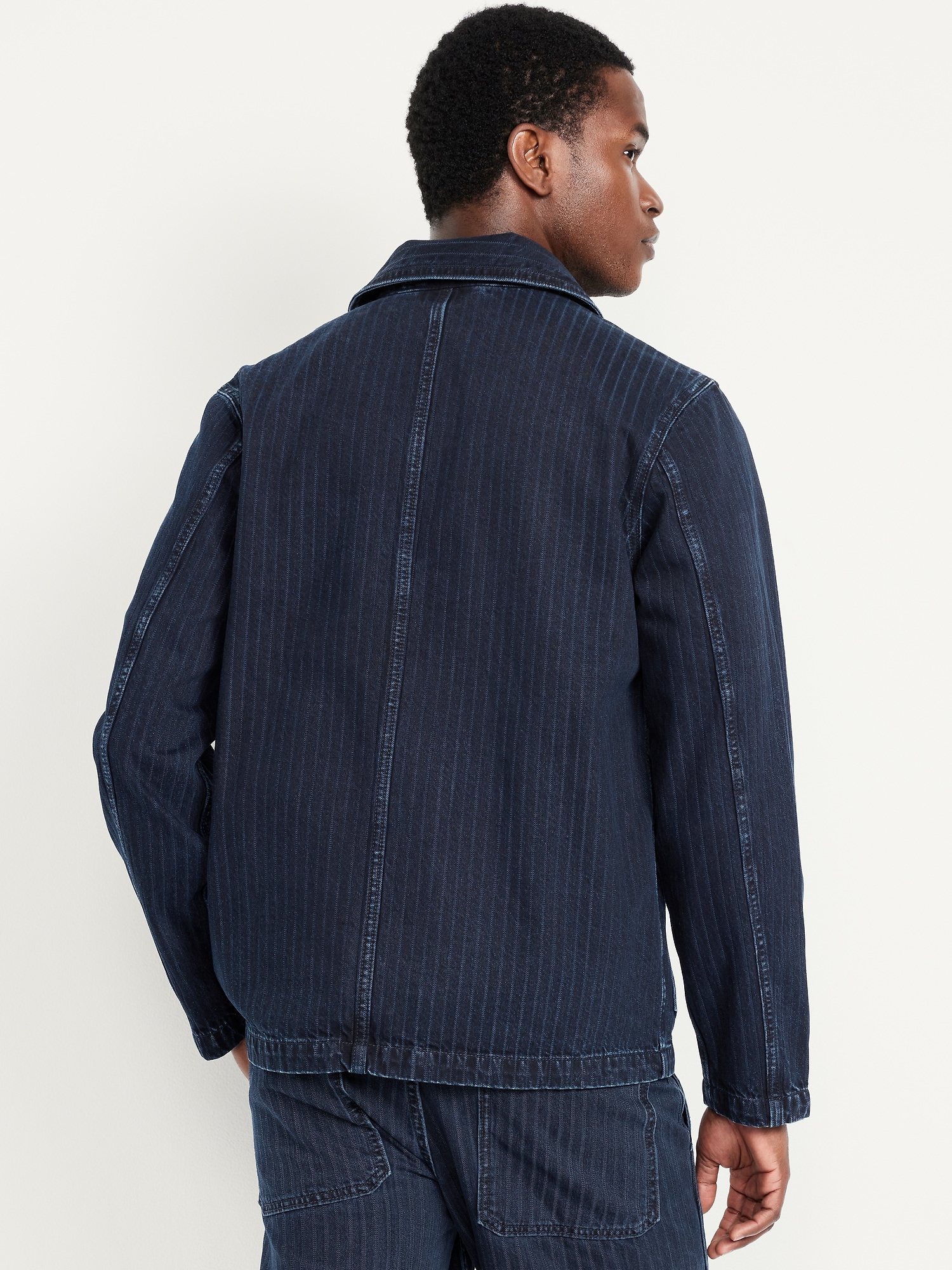 Textured-Stripe Denim Chore Jacket