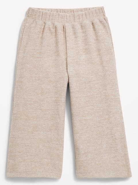 Ribbed Wide-Leg Cropped Pants for Toddler Girls - Light Brown Heather