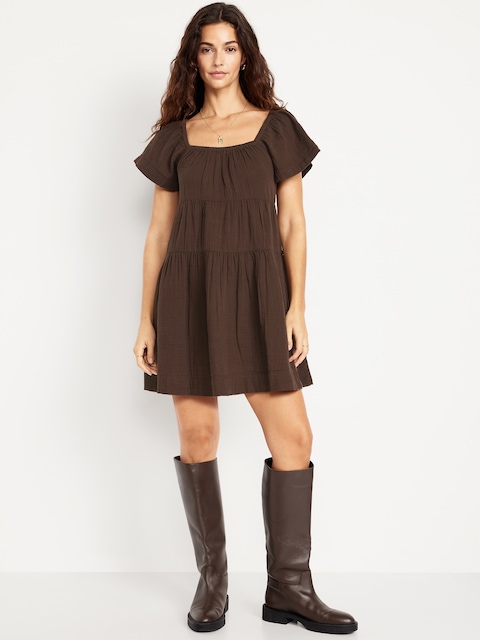 Tiered Mini Swing Dress - Earthen