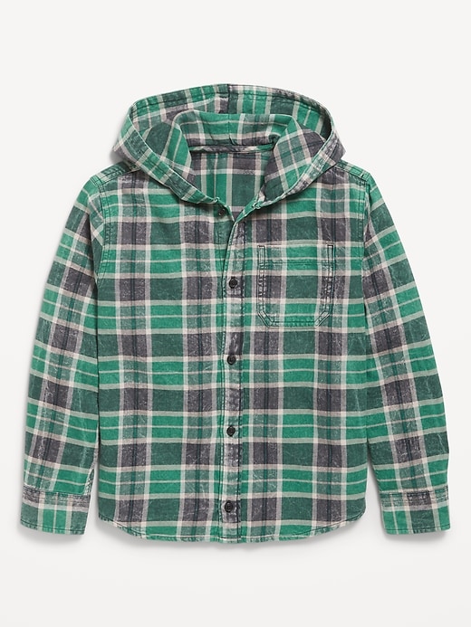 Image number 2 showing, Long-Sleeve Plaid Washed Flannel Hooded Shirt for Boys