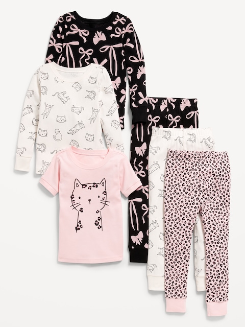 Snug-Fit Printed Pajama 6-Piece for Toddler & Baby - Kittycat