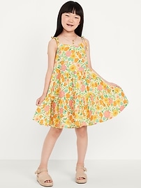 Image number 1 showing, Printed Sleeveless Double-Weave Tiered Dress for Girls