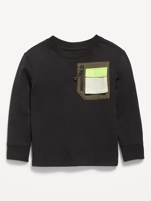Oversized Long-Sleeve Utility Pocket T-Shirt for Toddler Boys - Black Jack