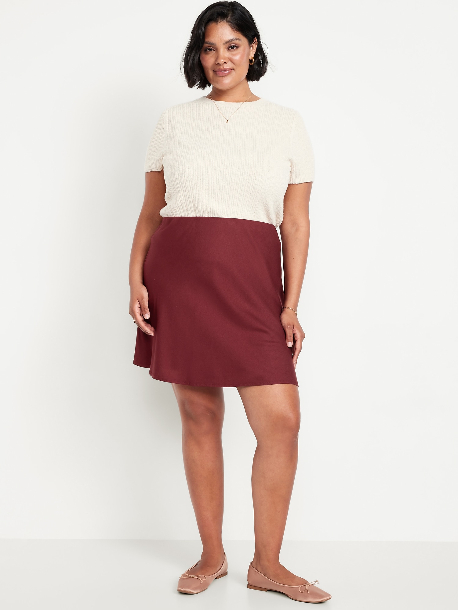High-Waisted Crepe Flounce Mini Skirt