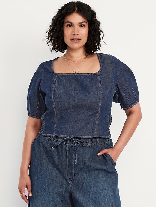 Image number 6 showing, Square-Neck Denim Cropped Top