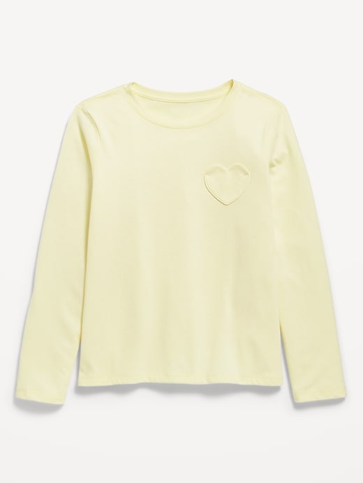 Image number 1 showing, Softest Long-Sleeve Heart-Pocket T-Shirt for Girls