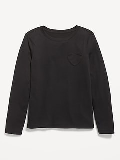 Softest Long-Sleeve Heart-Pocket T-Shirt for Girls