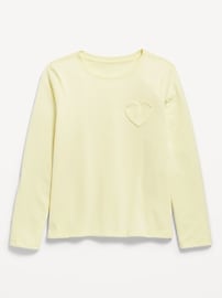 Image number 1 showing, Softest Long-Sleeve Heart-Pocket T-Shirt for Girls