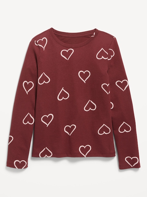 Softest Printed Long-Sleeve T-Shirt for Girls - Red