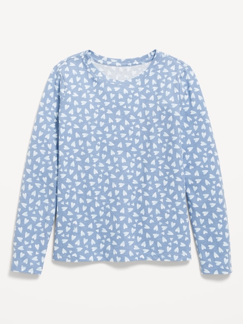 Softest Printed Long-Sleeve T-Shirt for Girls - Blue Heart