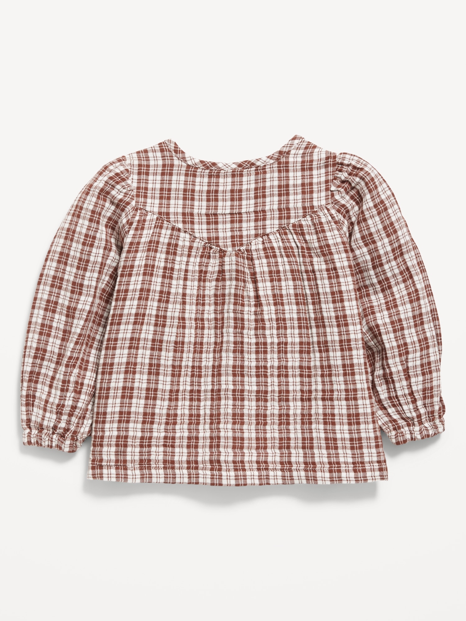 Printed Long-Sleeve Double-Weave Button-Front Top for Toddler Girls