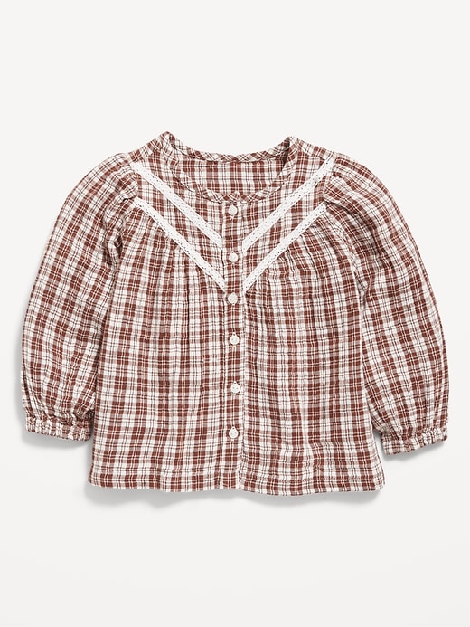Image number 1 showing, Printed Long-Sleeve Double-Weave Button-Front Top for Toddler Girls