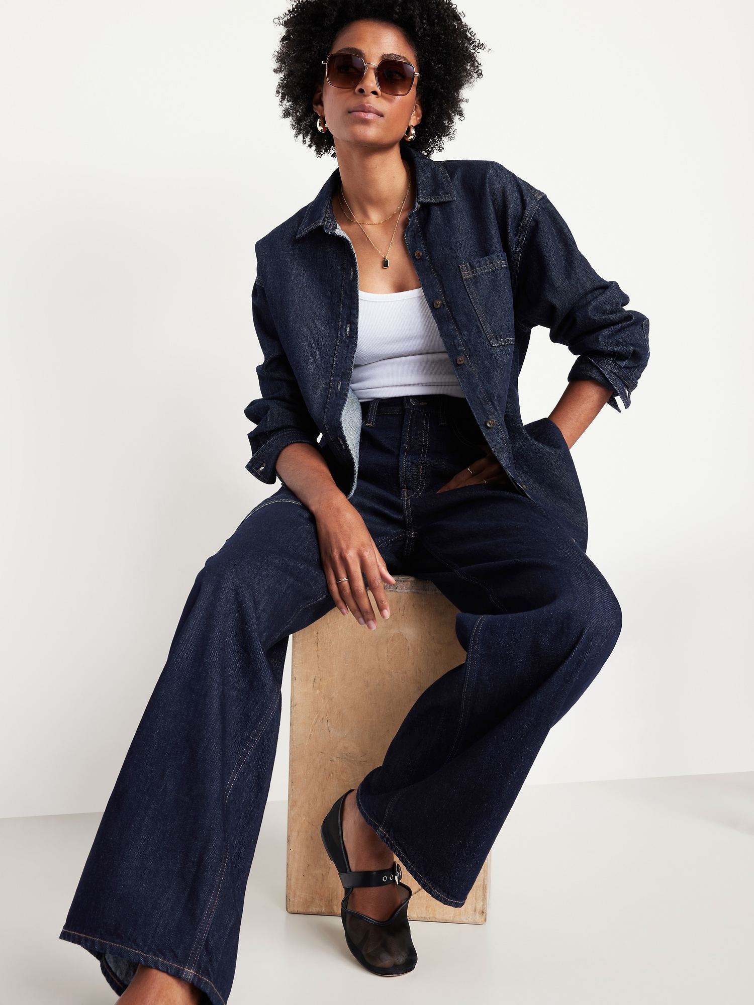 Oversized Boyfriend Button-Down Jean Shirt