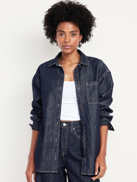Boyfriend Button-Down Jean Tunic - Dark Wash