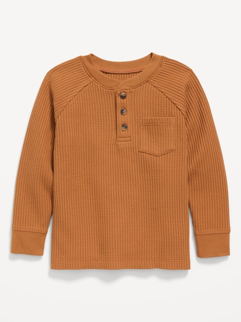 Long-Sleeve Henley Waffle-Knit Pocket T-Shirt for Toddler Boys - Burnt Ginger