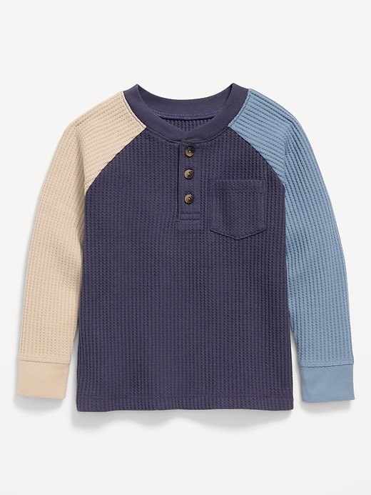 Image number 1 showing, Long-Sleeve Henley Waffle-Knit Pocket T-Shirt for Toddler Boys