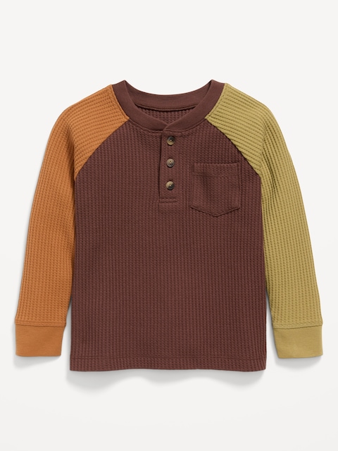 Long-Sleeve Henley Waffle-Knit Pocket T-Shirt for Toddler Boys - Tannin Brown
