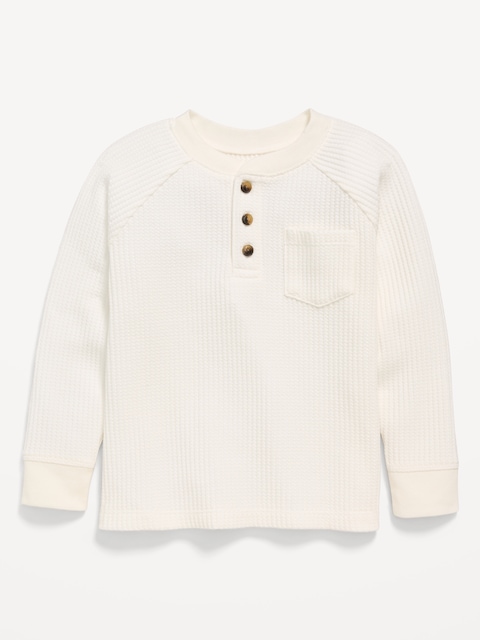 Long-Sleeve Henley Waffle-Knit Pocket T-Shirt for Toddler Boys - Sea Salt