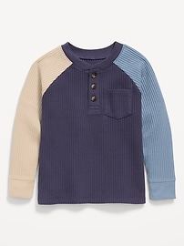 Image number 1 showing, Long-Sleeve Henley Waffle-Knit Pocket T-Shirt for Toddler Boys