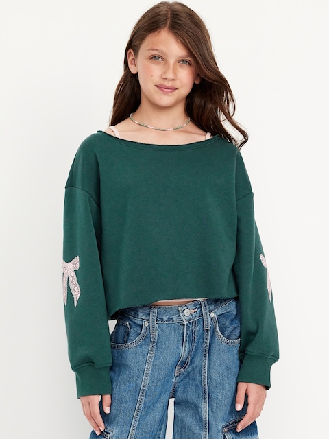 Boat-Neck Graphic Sweatshirt for Girls - Emerald Isle