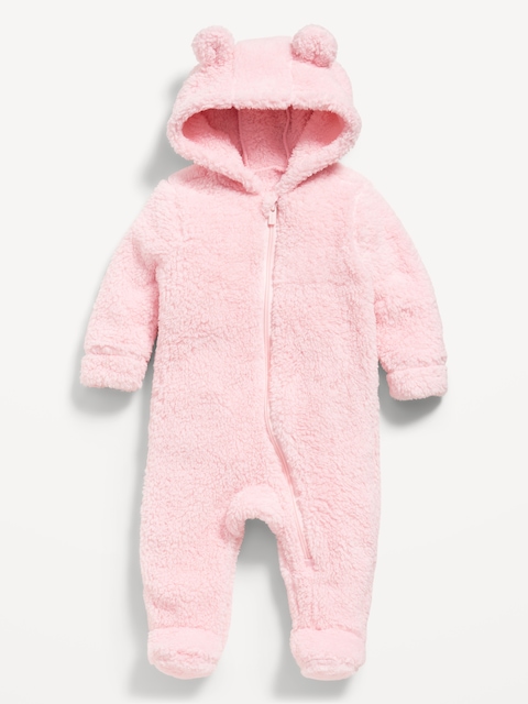 Hooded Critter Footed Sherpa One-Piece for Baby - Blush On You