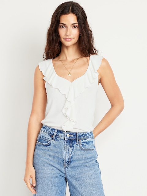 Sleeveless Ruffle Top - Sea Salt