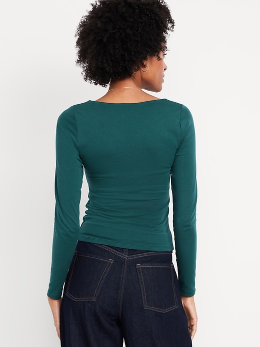 Image number 2 showing, Fitted Double-Layer Scoop-Neck Top