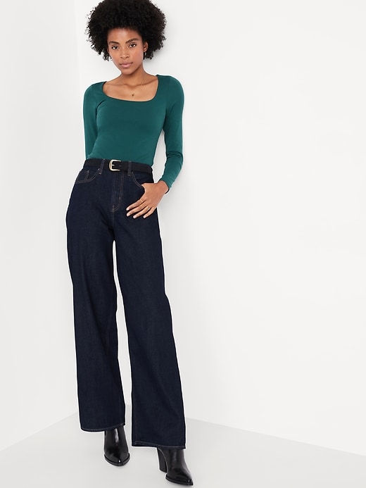 Image number 3 showing, Fitted Double-Layer Scoop-Neck Top