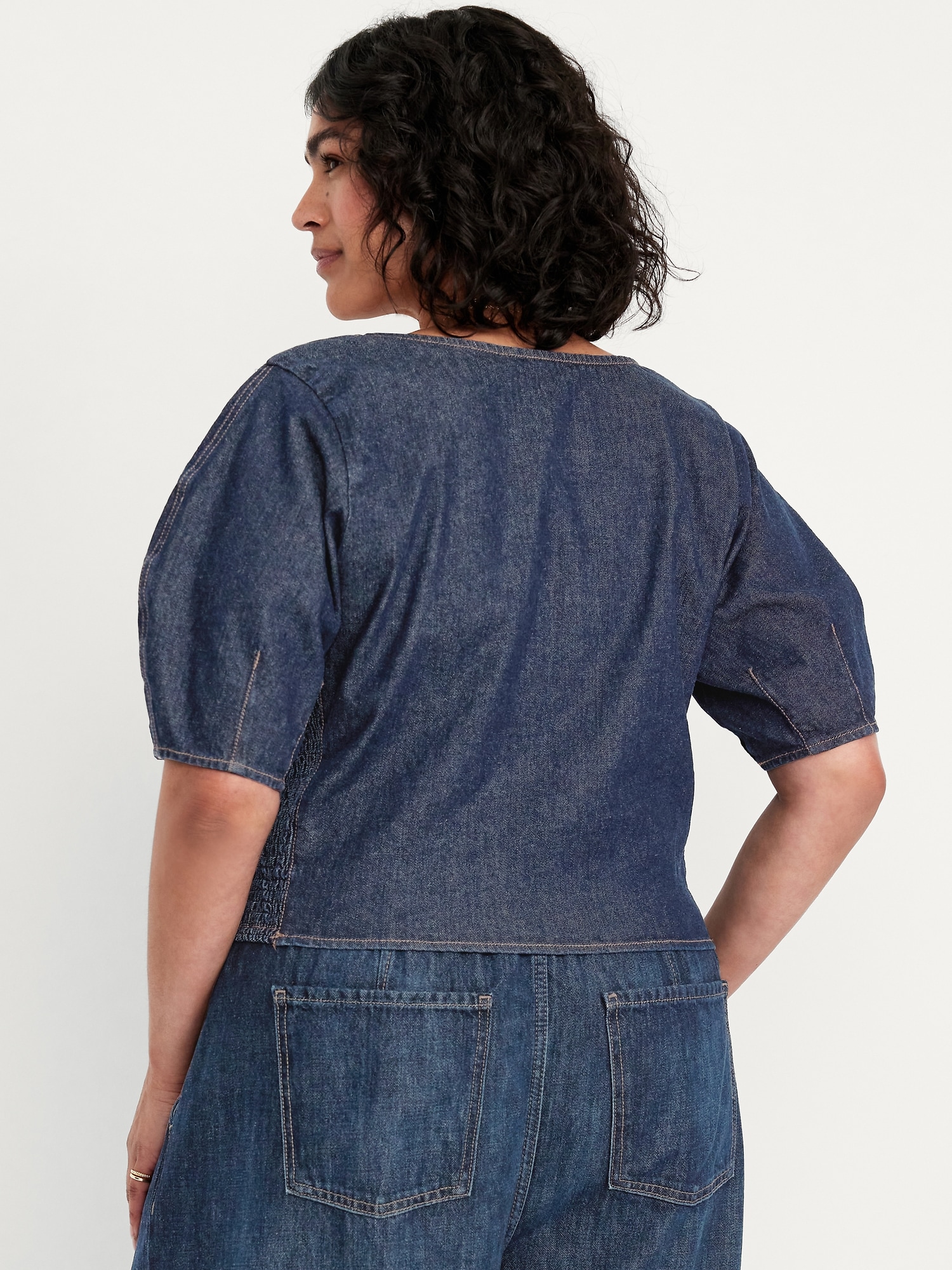 Square-Neck Denim Cropped Top