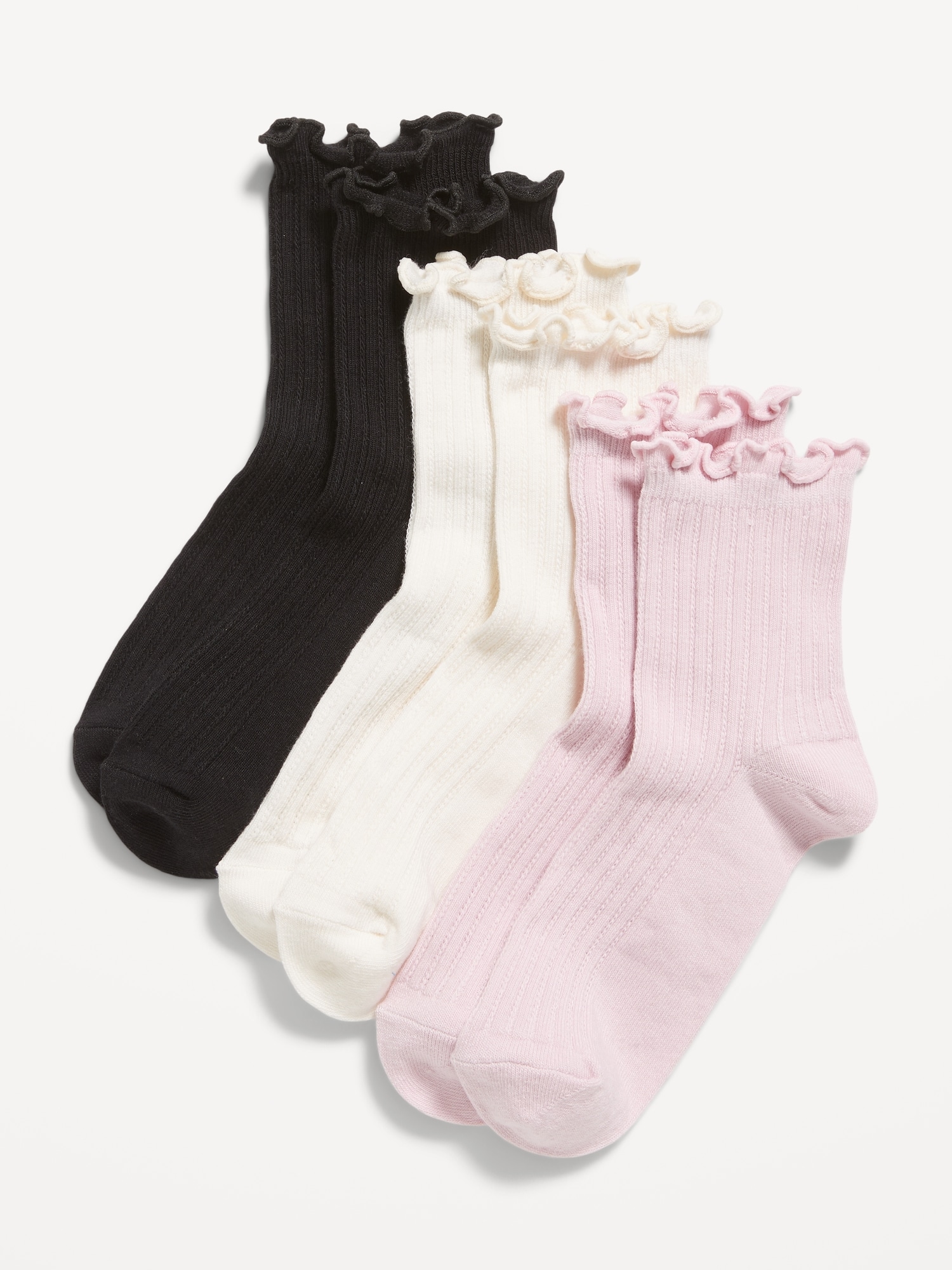 Ruffle-Cuff Quarter-Crew Socks 3-Pack for Girls