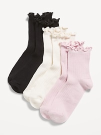 Image number 1 showing, Ruffle-Cuff Quarter-Crew Socks 3-Pack for Girls