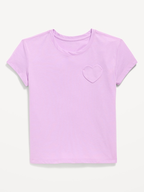Softest Short-Sleeve Heart-Pocket T-Shirt for Girls - Clary Sage