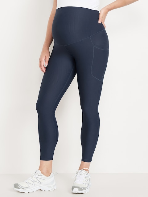 Maternity Full Panel PowerSoft 7/8 Rib Leggings - Ribbed Dusk Navy