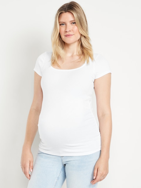 Maternity Trapeze-Neck T-Shirt - White Lilies
