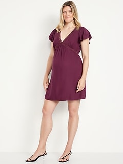 Maternity Crepe Lace-Trim Mini Dress
