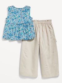 Image number 2 showing, Printed Sleeveless Button-Front Top and Cargo Pants Set for Toddler Girls