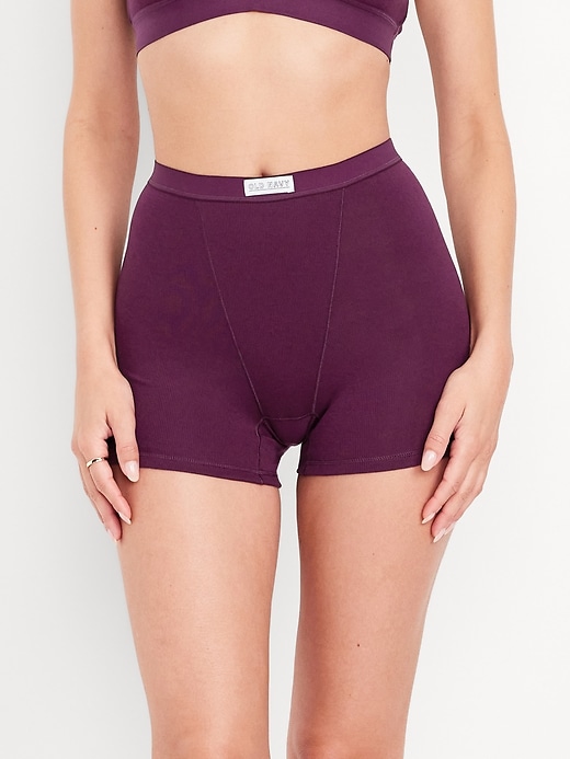 Image number 1 showing, High-Waisted Ribbed Boyshort Briefs -- 3-inch inseam